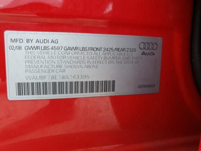 Foto 10 de la subasta – 2008 AUDI A4 S-LINE con VIN WAUBF78E18A143395