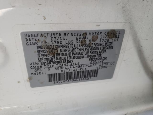 Photo 10 from auction – 2016 NISSAN VERSA S with VIN 3N1CN7AP0GL881527