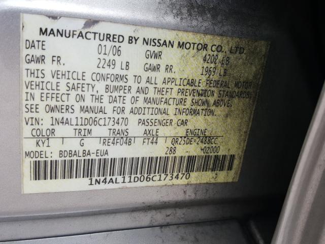 Photo 10 from auction – 2006 NISSAN ALTIMA S with VIN 1N4AL11D06C173470