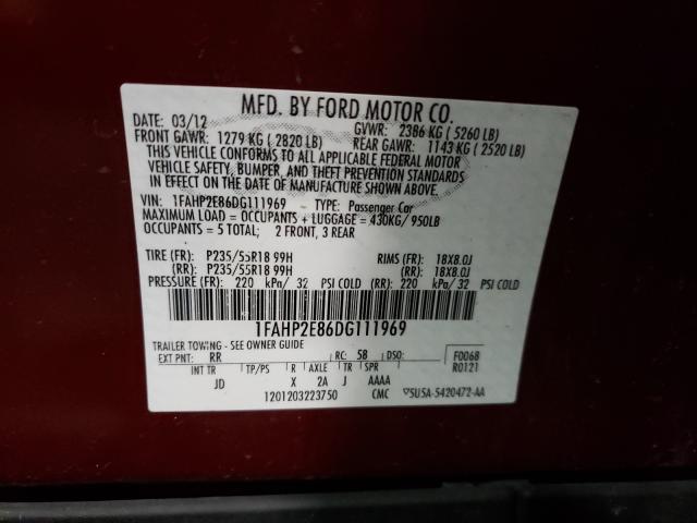 Photo 10 from auction – 2013 FORD TAURUS with VIN 1FAHP2E86DG111969