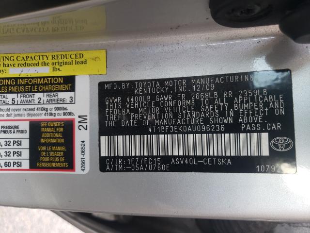 Photo 10 from auction – 2010 TOYOTA CAMRY BASE with VIN 4T1BF3EK0AU096236