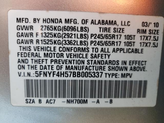 Photo 10 from auction – 2011 HONDA PILOT EXL with VIN 5FNYF4H57BB005337