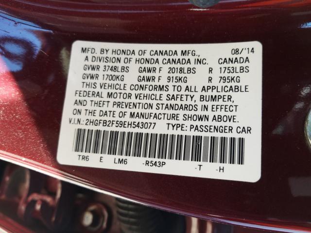 Photo 10 from auction – 2014 HONDA CIVIC LX with VIN 2HGFB2F59EH543077