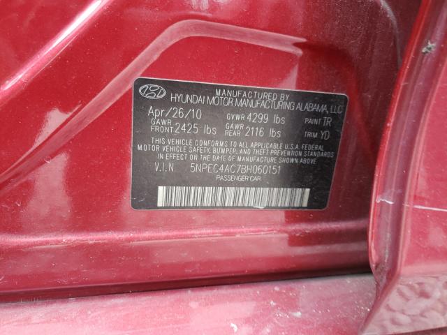 Photo 10 from auction – 2011 HYUNDAI SONATA SE with VIN 5NPEC4AC7BH060151