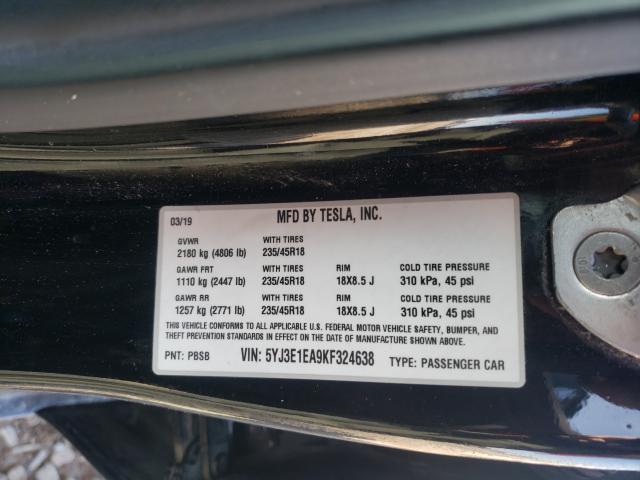 Photo 10 from auction – 2019 TESLA MODEL 3 with VIN 5YJ3E1EA9KF324638