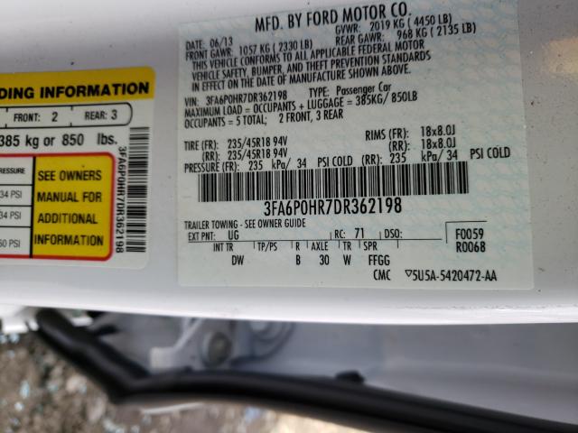 Photo 10 from auction – 2013 FORD FUSION SE with VIN 3FA6P0HR7DR362198