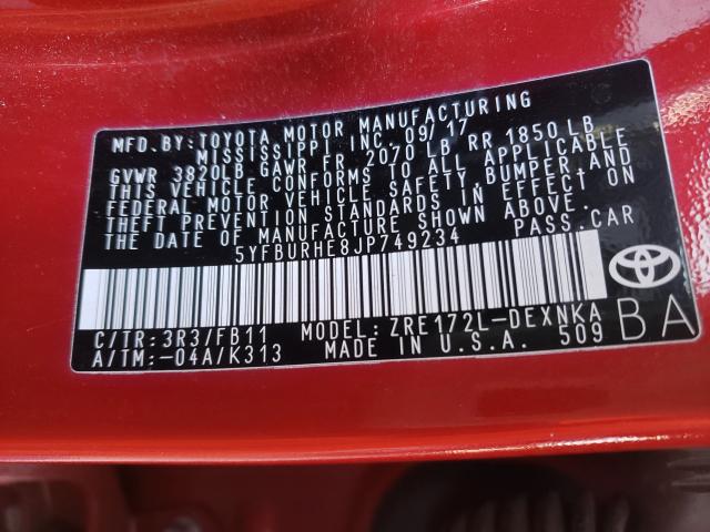 Photo 10 from auction – 2018 TOYOTA COROLLA L with VIN 5YFBURHE8JP749234