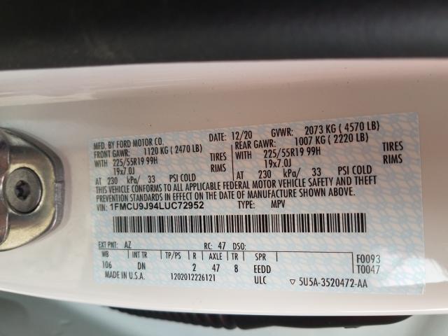 Photo 10 from auction – 2020 FORD ESCAPE TIT with VIN 1FMCU9J94LUC72952