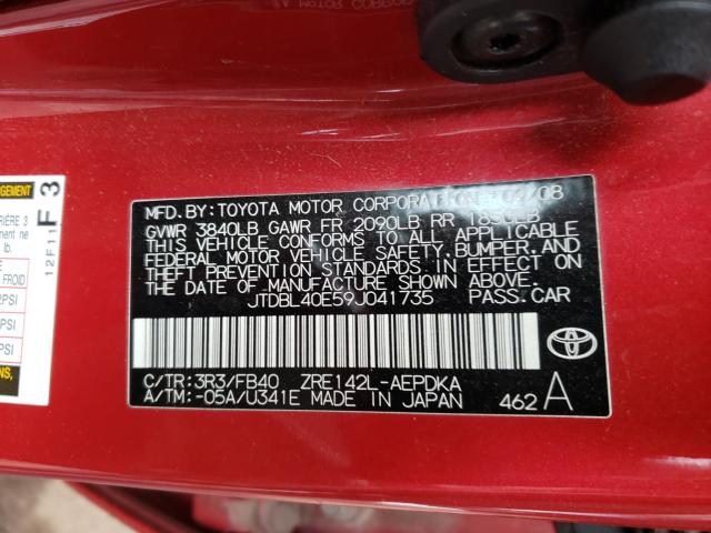 Photo 10 from auction – 2009 TOYOTA COROLLA BA with VIN JTDBL40E59J041735