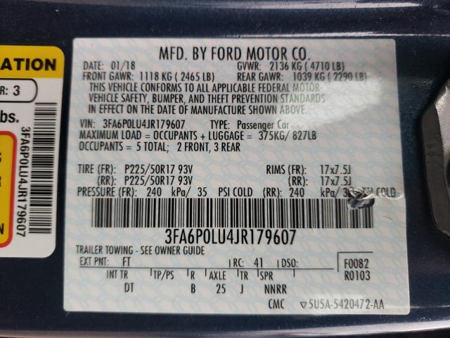 Photo 10 from auction – 2018 FORD FUSION SE with VIN 3FA6P0LU4JR179607