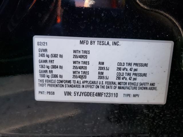 Photo 10 from auction – 2021 TESLA MODEL Y with VIN 5YJYGDEE4MF123110