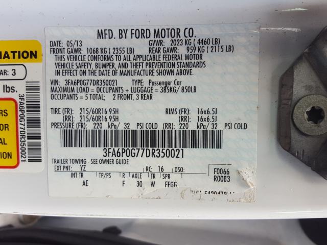 Photo 10 from auction – 2013 FORD FUSION S with VIN 3FA6P0G77DR350021