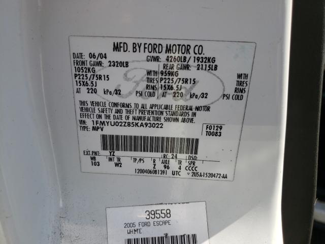 Photo 10 from auction – 2005 FORD ESCAPE XLS with VIN 1FMYU02Z85KA93022
