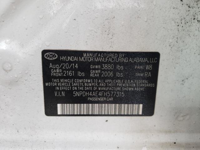Photo 10 from auction – 2015 HYUNDAI ELANTRA SE with VIN 5NPDH4AE4FH577315