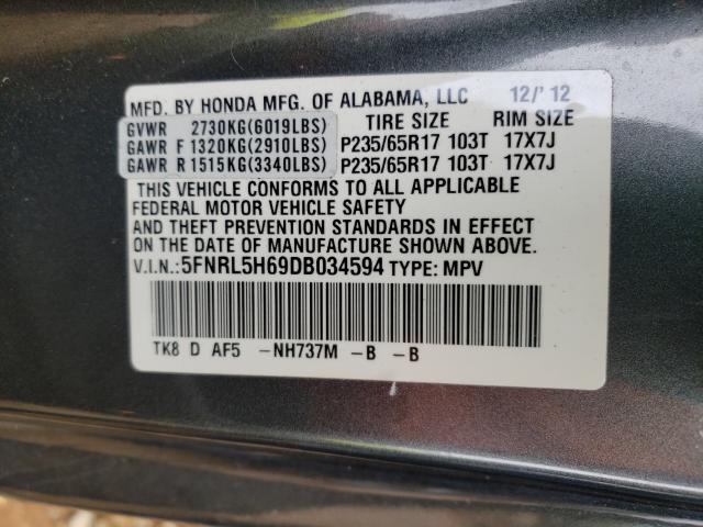 Photo 10 from auction – 2013 HONDA ODYSSEY EX with VIN 5FNRL5H69DB034594