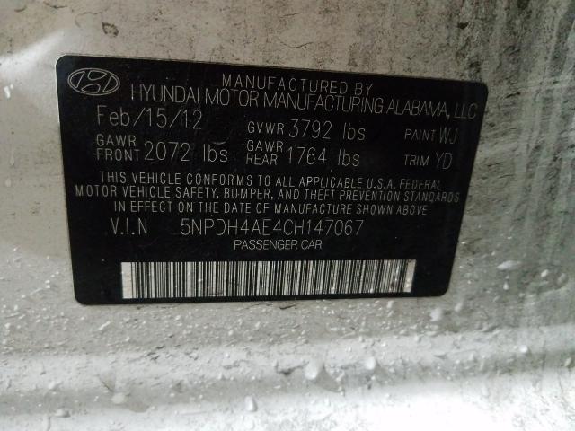 Photo 10 from auction – 2012 HYUNDAI ELANTRA GL with VIN 5NPDH4AE4CH147067