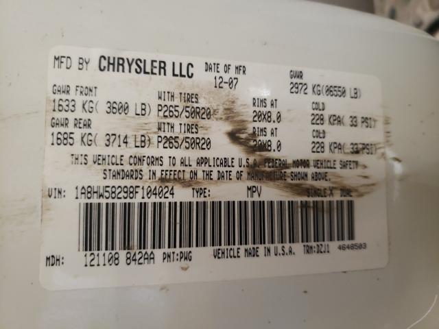 Photo 10 from auction – 2008 CHRYSLER ASPEN LIMI with VIN 1A8HW58298F104024