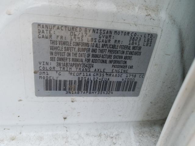 Photo 10 from auction – 2017 NISSAN SENTRA S with VIN 3N1AB7AP8HY354324