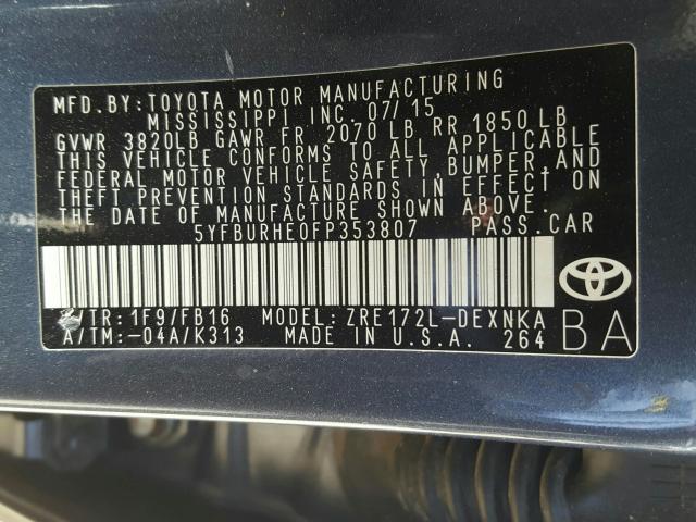 Photo 10 from auction – 2015 TOYOTA COROLLA L with VIN 5YFBURHE0FP353807