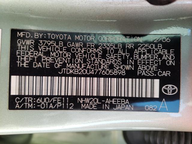 Photo 10 from auction – 2007 TOYOTA PRIUS with VIN JTDKB20U477605898