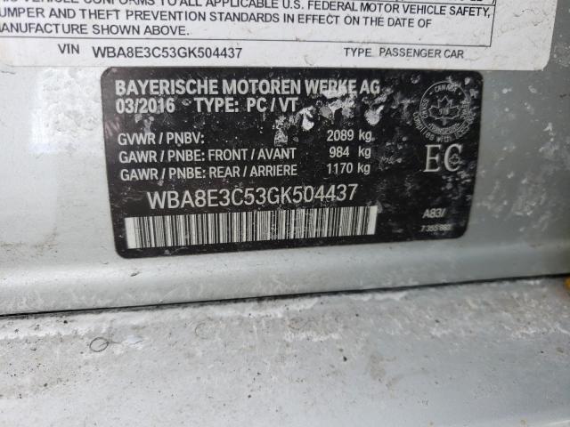 Photo 10 from auction – 2016 BMW 328 XI SUL with VIN WBA8E3C53GK504437