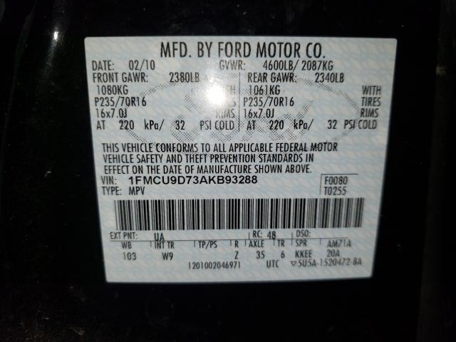 Photo 10 from auction – 2010 FORD ESCAPE XLT with VIN 1FMCU9D73AKB93288