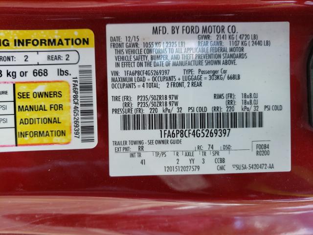 Photo 10 from auction – 2016 FORD MUSTANG GT with VIN 1FA6P8CF4G5269397