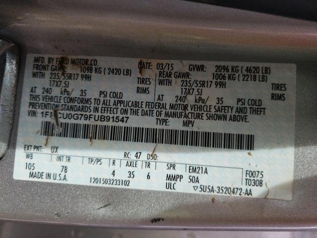 Photo 10 from auction – 2015 FORD ESCAPE SE with VIN 1FMCU0G79FUB91547