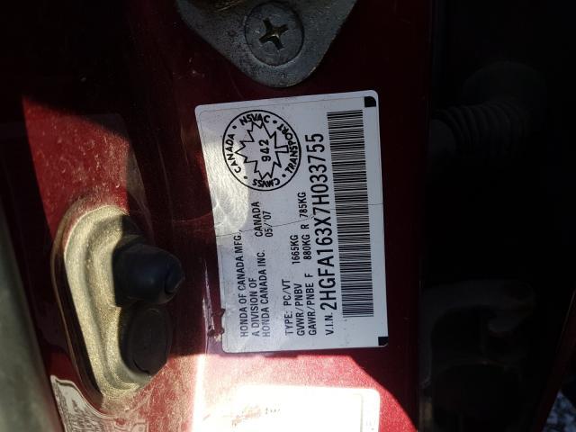 Photo 9 from auction – 2007 HONDA CIVIC DX with VIN 2HGFA163X7H033755