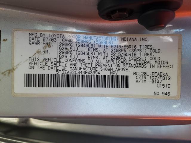 Photo 10 from auction – 2004 TOYOTA SIENNA CE with VIN 5TDZA23C84S043994
