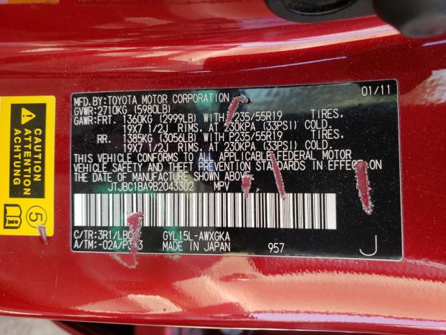 Photo 10 from auction – 2011 LEXUS RX 450 with VIN JTJBC1BA9B2043302