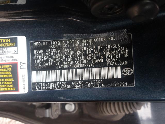 Photo 10 from auction – 2015 TOYOTA CAMRY LE with VIN 4T1BF1FK8FU957947