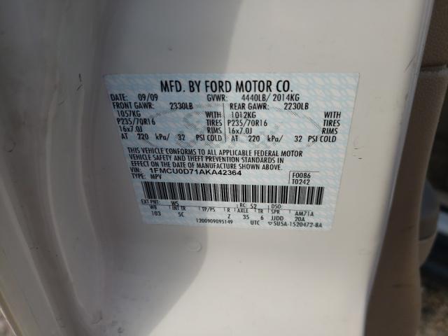 Photo 10 from auction – 2010 FORD ESCAPE XLT with VIN 1FMCU0D71AKA42364
