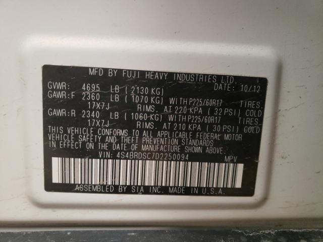 Photo 10 from auction – 2013 SUBARU OUTBACK 3. with VIN 4S4BRDSC7D2250094