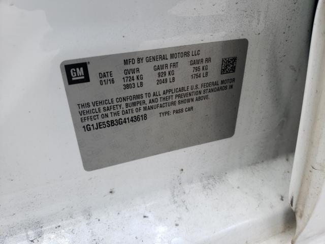 Photo 10 from auction – 2016 CHEVROLET SONIC LTZ with VIN 1G1JE5SB3G4143618