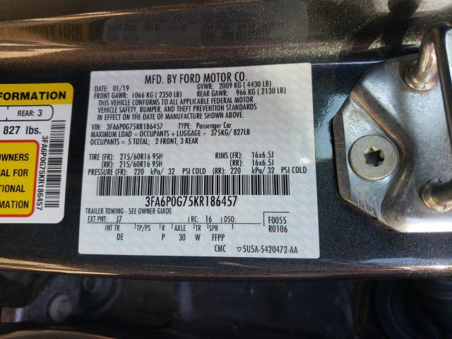 Photo 10 from auction – 2019 FORD FUSION S with VIN 3FA6P0G75KR186457