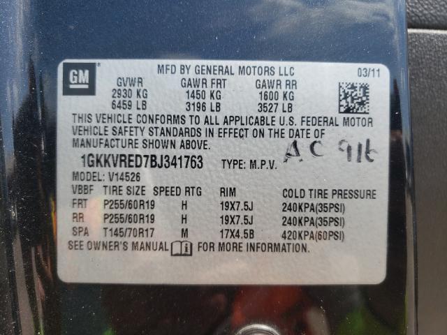 Photo 10 from auction – 2011 GMC ACADIA SLT with VIN 1GKKVRED7BJ341763