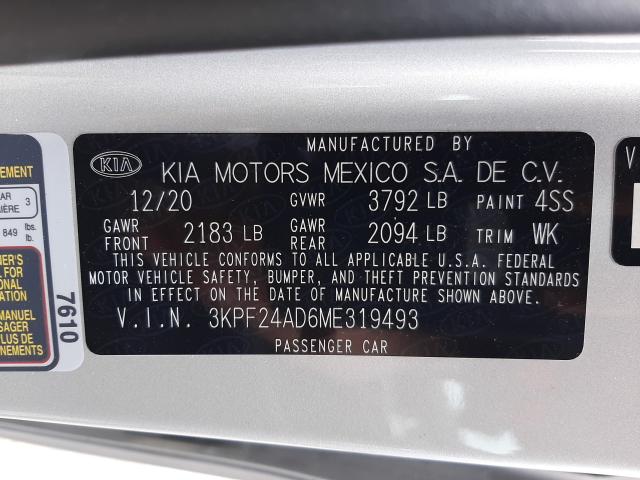 Photo 10 from auction – 2021 KIA FORTE FE with VIN 3KPF24AD6ME319493
