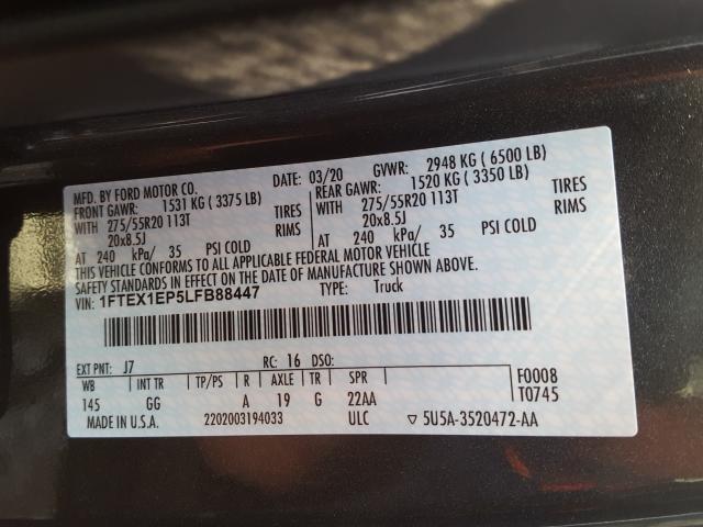 Photo 10 from auction – 2020 FORD F150 SUPER with VIN 1FTEX1EP5LFB88447
