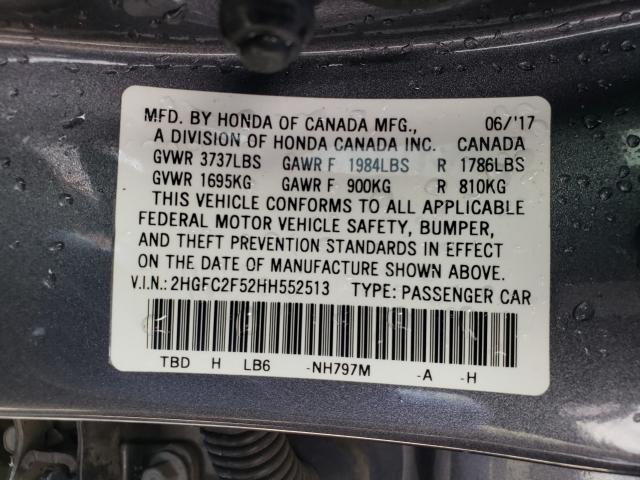 Photo 10 from auction – 2017 HONDA CIVIC LX with VIN 2HGFC2F52HH552513