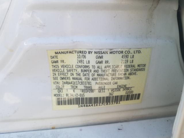 Photo 10 from auction – 2007 NISSAN MAXIMA SE with VIN 1N4BA41E17C833781