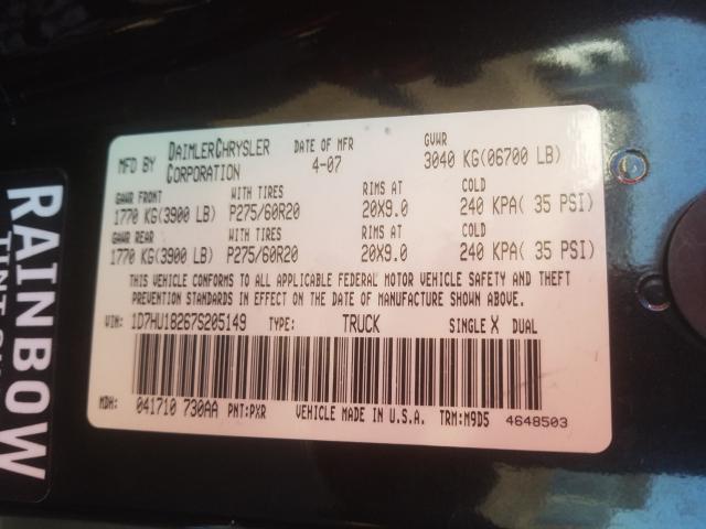 Photo 10 from auction – 2007 DODGE RAM 1500 S with VIN 1D7HU18267S205149