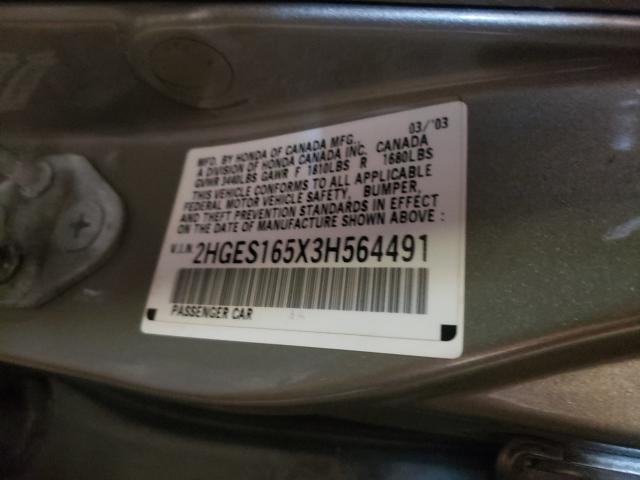 Photo 10 from auction – 2003 HONDA CIVIC LX with VIN 2HGES165X3H564491
