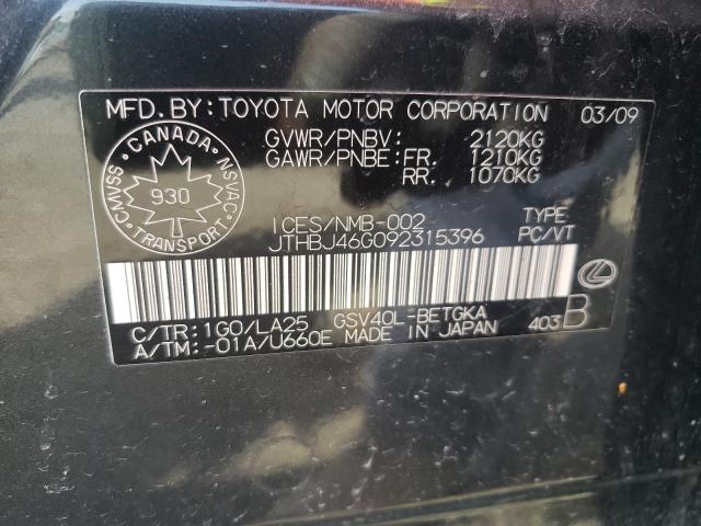 Photo 10 from auction – 2009 LEXUS ES 350 with VIN JTHBJ46G092315396