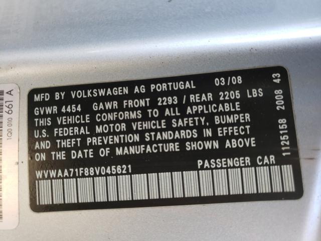 Photo 10 from auction – 2008 VOLKSWAGEN EOS TURBO with VIN WVWAA71F88V045621