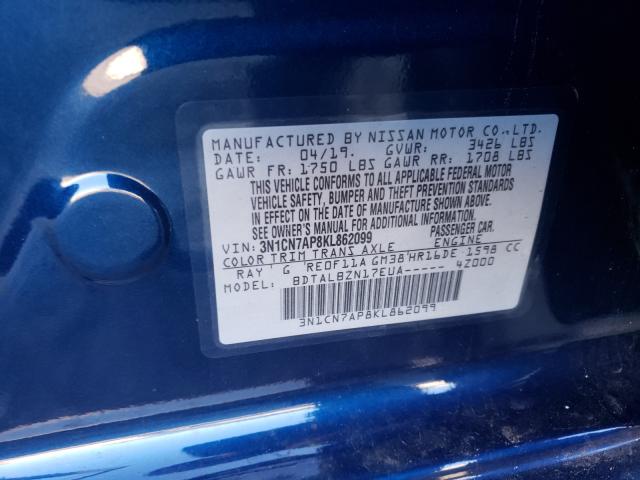 Photo 10 from auction – 2019 NISSAN VERSA S with VIN 3N1CN7AP8KL862099