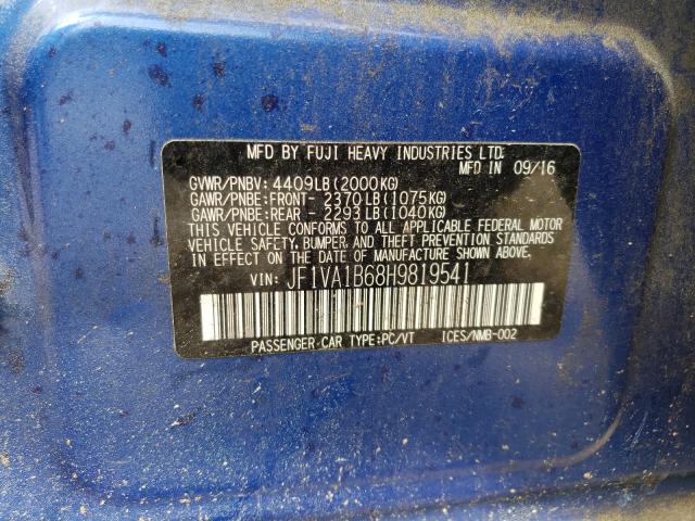 Photo 10 from auction – 2017 SUBARU WRX with VIN JF1VA1B68H9819541