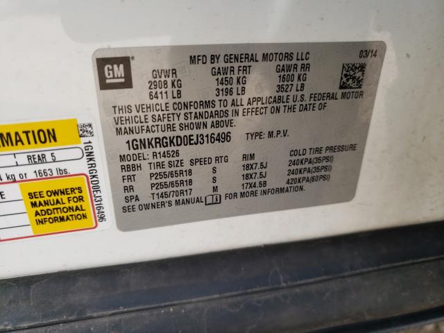Photo 10 from auction – 2014 CHEVROLET TRAVERSE L with VIN 1GNKRGKD0EJ316496