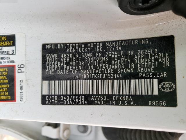 Photo 10 from auction – 2015 TOYOTA CAMRY HYBR with VIN 4T1BD1FK2FU152144