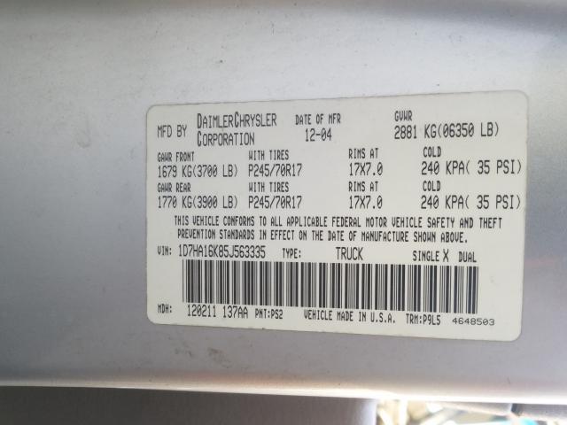 Photo 10 from auction – 2005 DODGE RAM 1500 S with VIN 1D7HA16K85J563335